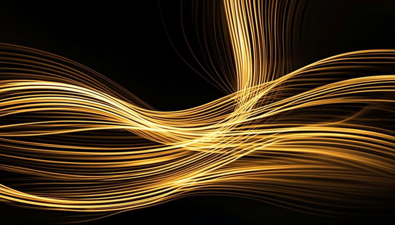 Golden light ribbons in motion